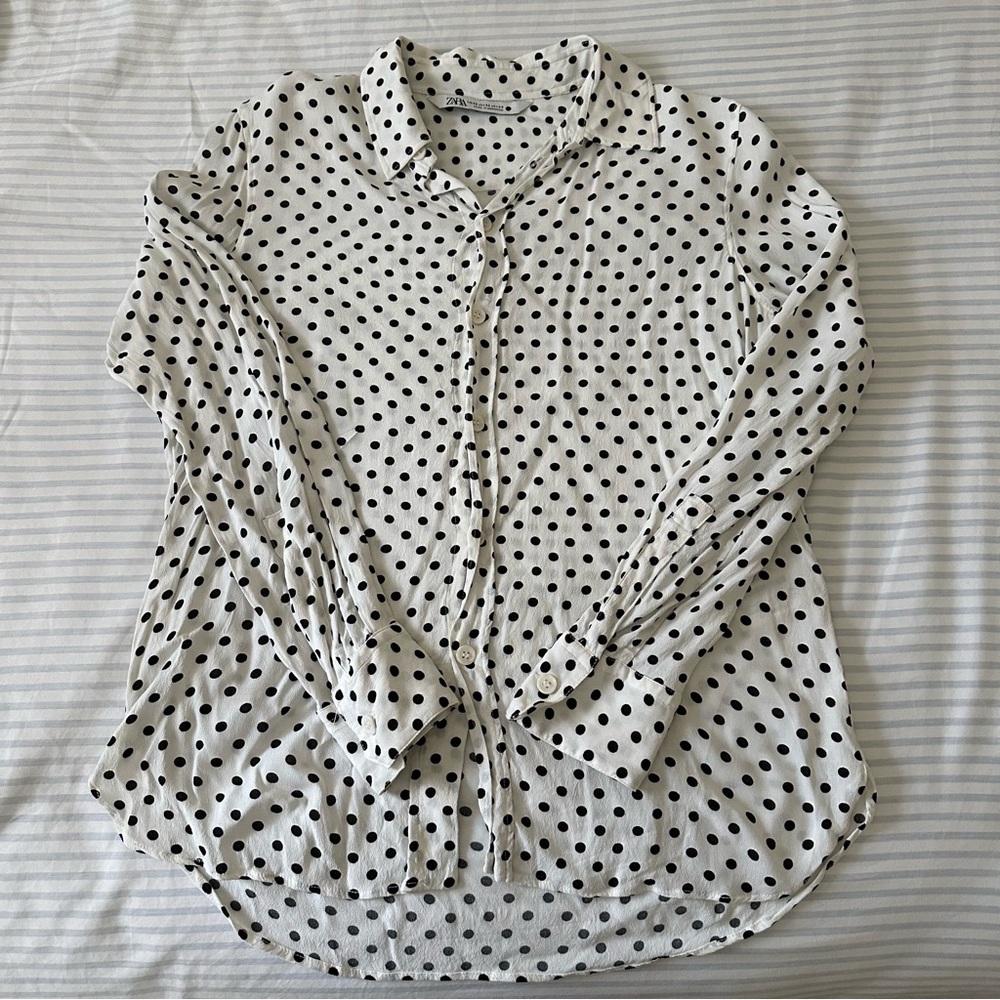 Zara Black and White Polka Dot Blouse